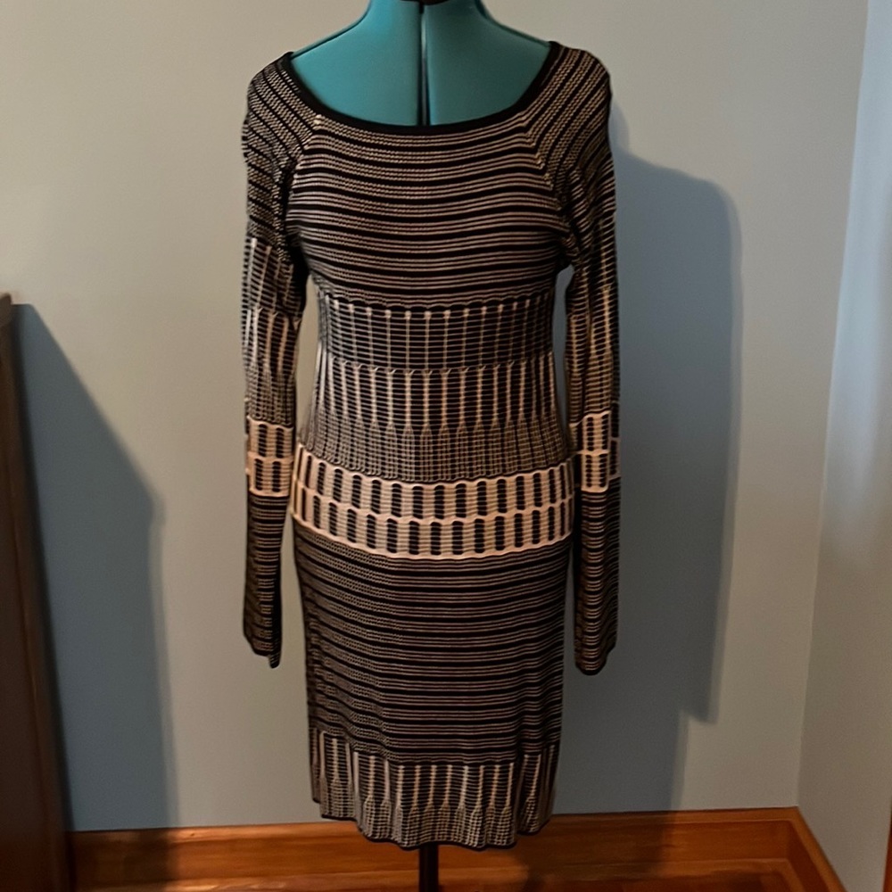 MSSP Max Studio Black & Tan Striped Dress, Long Sleeve, Size Large, NWT